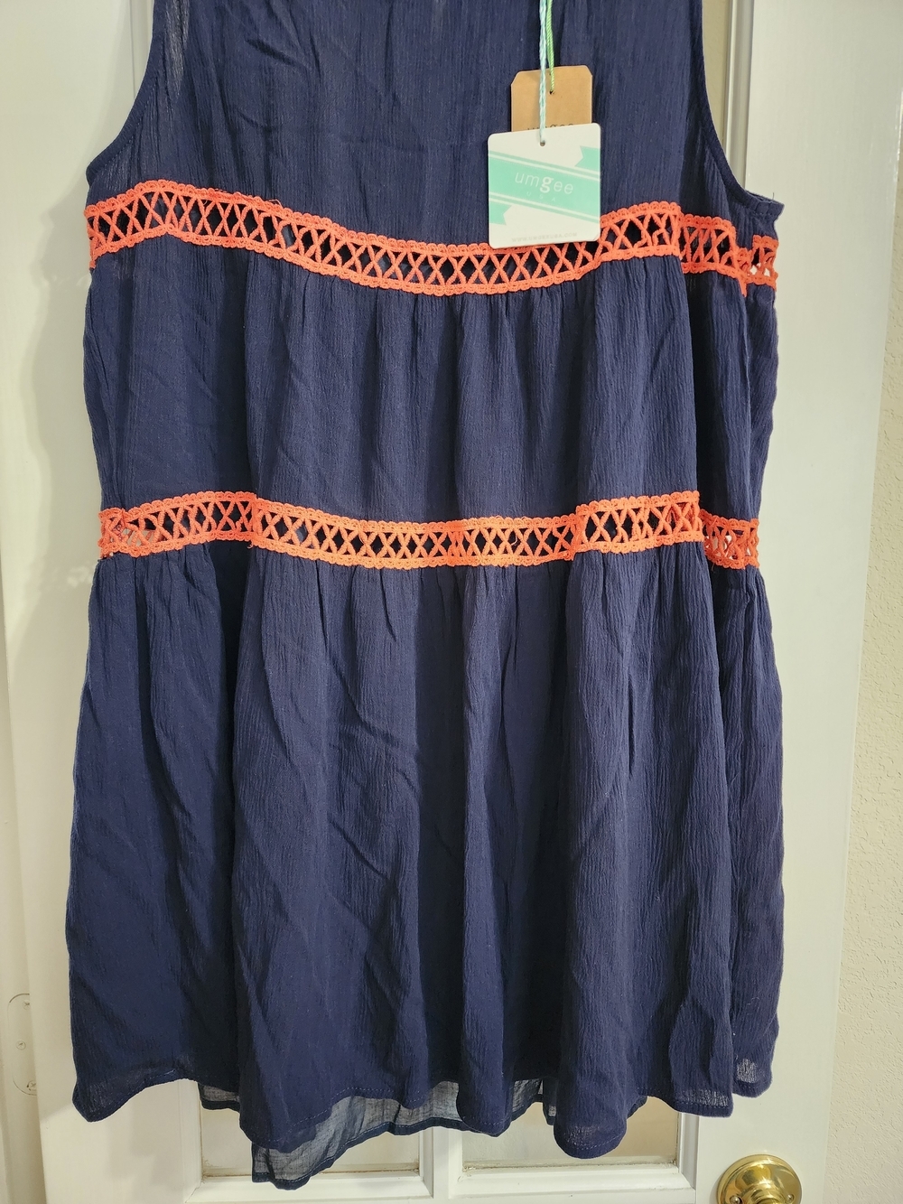 NWT Umgee Navy Coral Crochet Trim Boho Dress With Slip H2239 Large - Picture 6 of 11